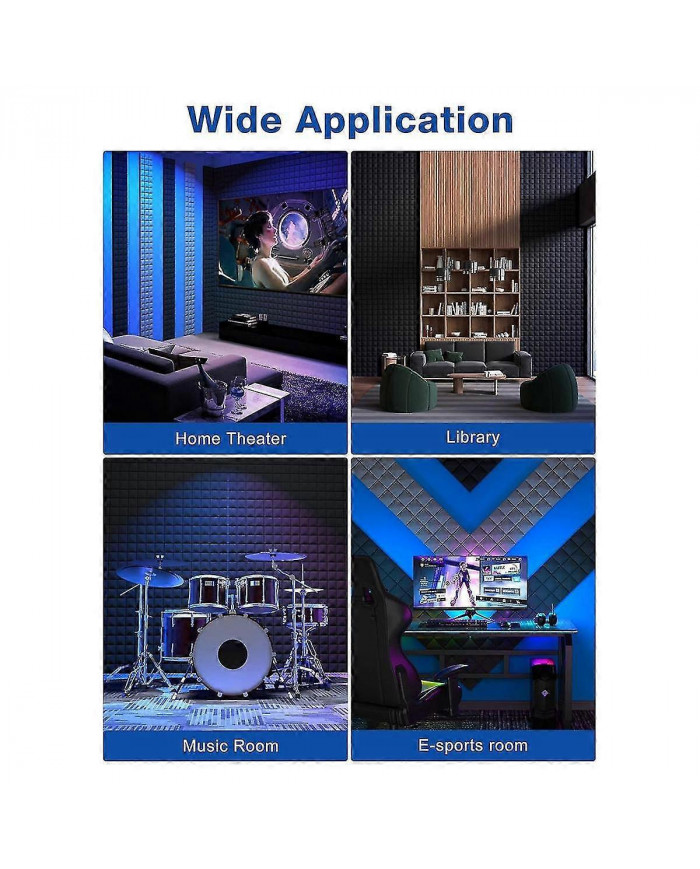 12 Packs de panneaux en mousse insonorisés avec auto-adhésif, panneaux acoustiques 12 x 12 x 2 pouces, insonorisation W