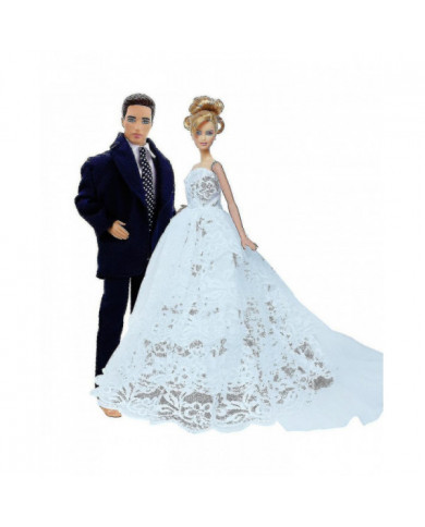 2 Set Haute Qualité Bride Robe de mariée Veil + Bridegroom Costume Chemise Pantalon Vêtements pour Barbie Poupée [...]