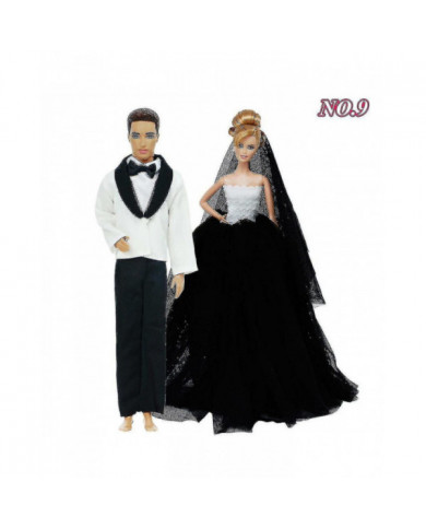 2 Set Haute Qualité Bride Robe de mariée Veil + Bridegroom Costume Chemise Pantalon Vêtements pour Barbie Poupée [...]
