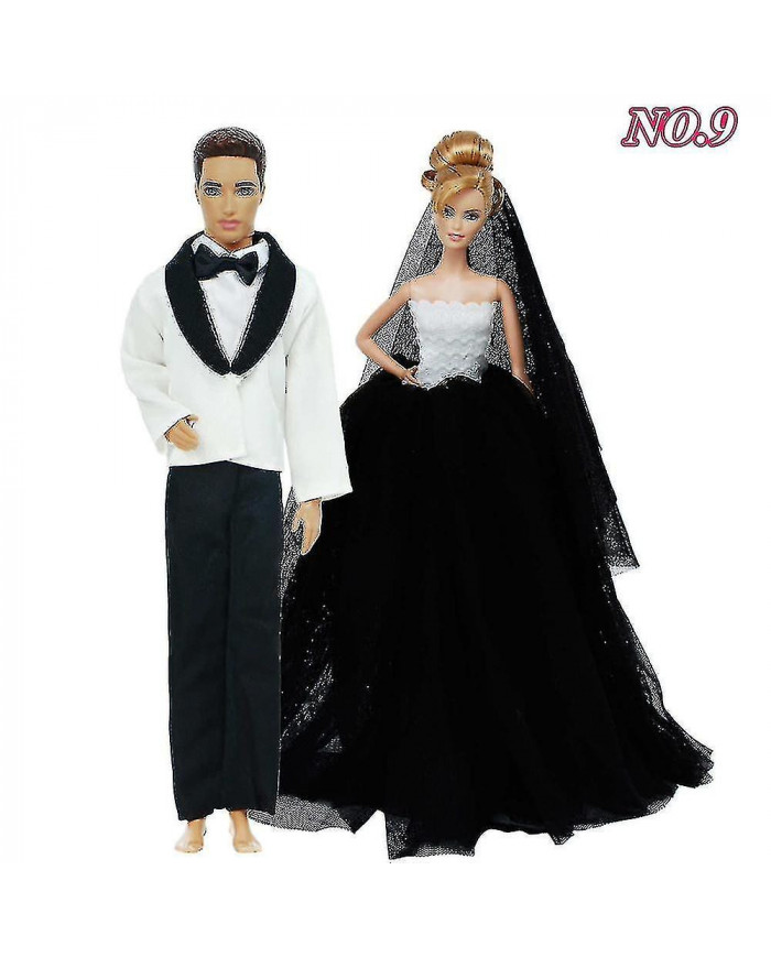 2 Set Haute Qualité Bride Robe de mariée Veil + Bridegroom Costume Chemise Pantalon Vêtements pour Barbie Poupée [...]