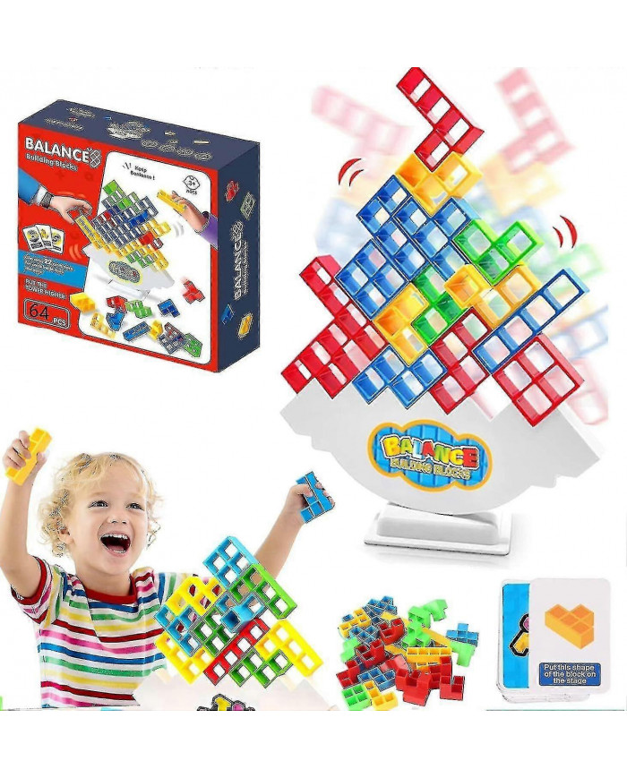 64pcs Tetra Tower Balance Stacking Blocks Game, Jeux de société pour 2 joueurs + Jeux de famille