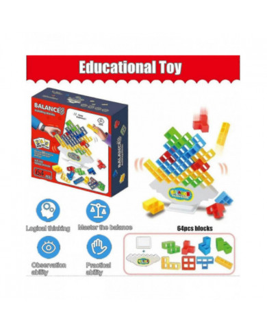 64pcs Tetra Tower Balance Stacking Blocks Game, Jeux de société pour 2 joueurs + Jeux de famille