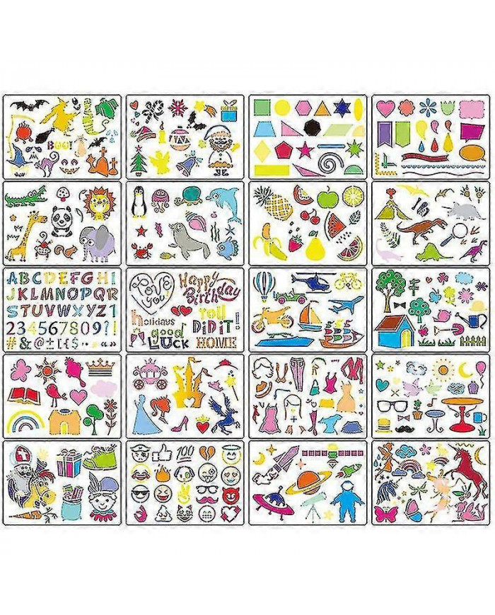 20pcs Kids Diy Drawing Stencils Hollow Board Set Kids Plastic Painting Template