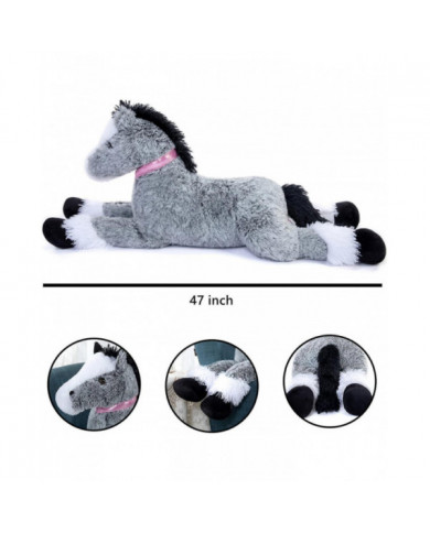 Animal en peluche cheval géant, jouet d’oreiller en peluche de cheval long