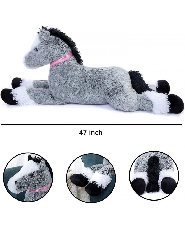 Animal en peluche cheval géant, jouet d’oreiller en peluche de cheval long