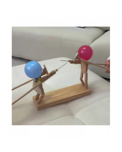 2 Players Balloon Bamboo Man Battle - Marionnettes d’escrime en bois faites à la main pour des batailles [...]