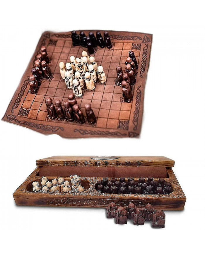 Jeu de société Hnefatafl, jeu d’échecs viking, jeu d’échecs en bois, ensemble de voyage adulte / enfant avec boîte [...]