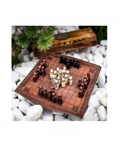 Jeu de société Hnefatafl, jeu d’échecs viking, jeu d’échecs en bois, ensemble de voyage adulte / enfant avec boîte [...]