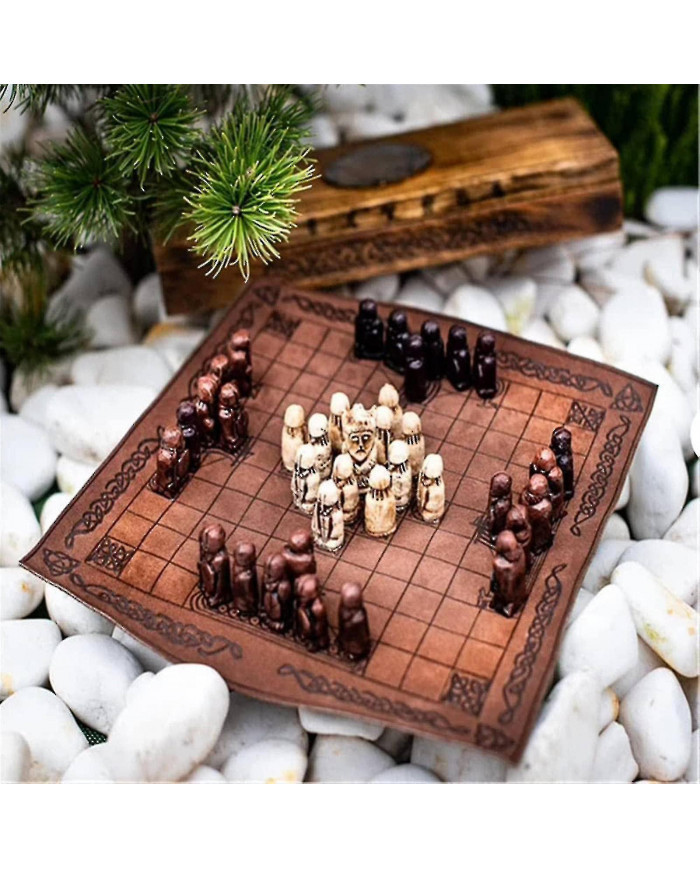 Jeu de société Hnefatafl, jeu d’échecs viking, jeu d’échecs en bois, ensemble de voyage adulte / enfant avec boîte [...]