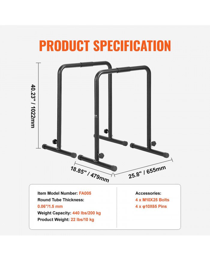 Dip Bars, 440 lbs Capacity, Heave Duty Dip Stand Station with Adjustable Height, Parallel Bars for Strength [...]