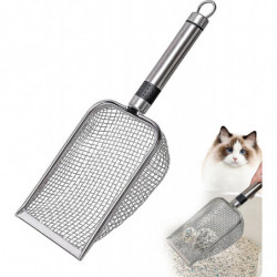 Pelle à litière | Tamis à pelle profonde en acier inoxydable - Tamis durable antiadhésif avec long manche, grande [...]