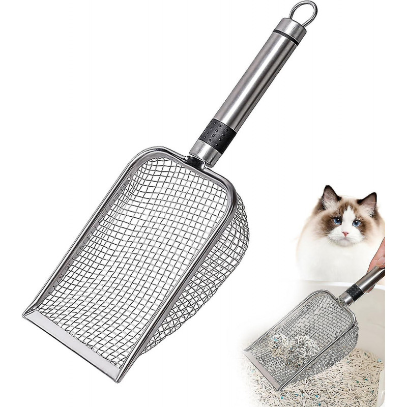 Pelle à litière | Tamis à pelle profonde en acier inoxydable - Tamis durable antiadhésif avec long manche, grande [...]