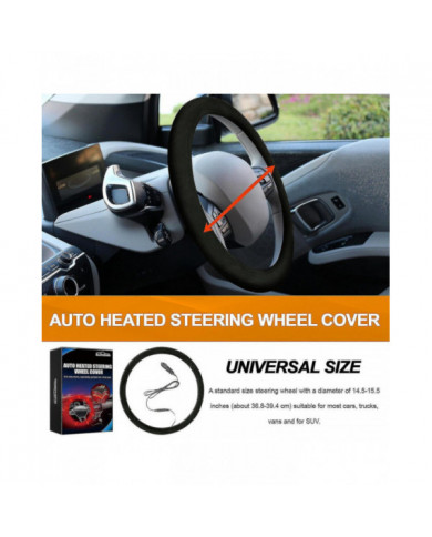 12v Heated Steering Wheel Cover Tangle Free Design Car Heating Hand Warmer 15in Kit
