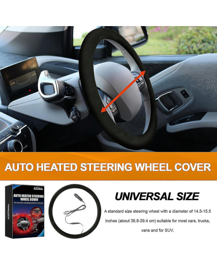 12v Heated Steering Wheel Cover Tangle Free Design Car Heating Hand Warmer 15in Kit