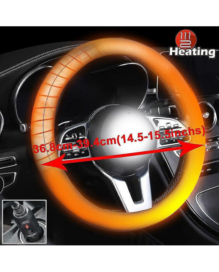 12v Heated Steering Wheel Cover Tangle Free Design Car Heating Hand Warmer 15in Kit