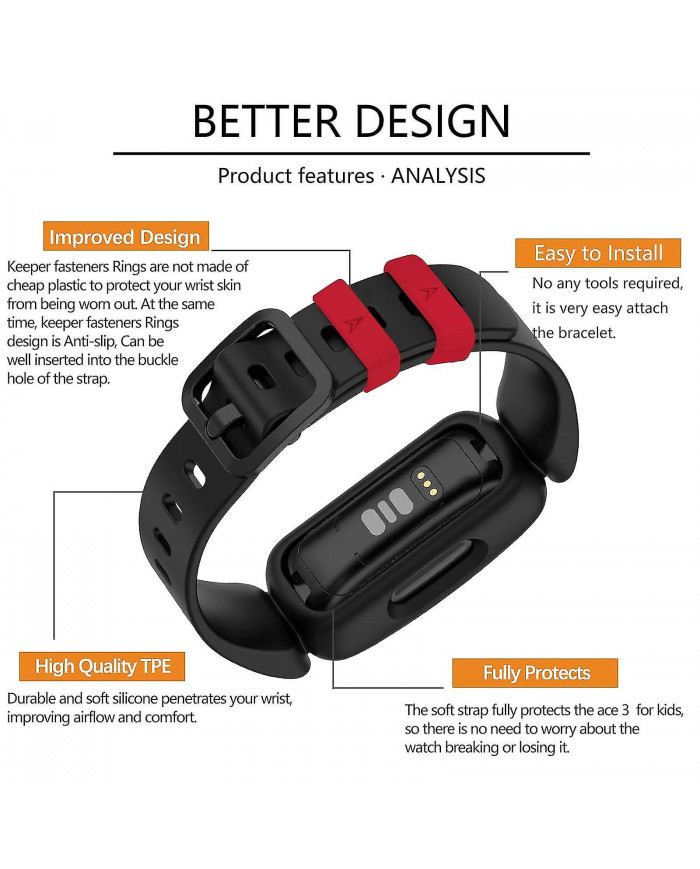 Bandes pour Fitbit Ace 3 Enfants Silicone Imperméable Bracelet Accessoires Sports Montre Bracelet Remplacement [...]