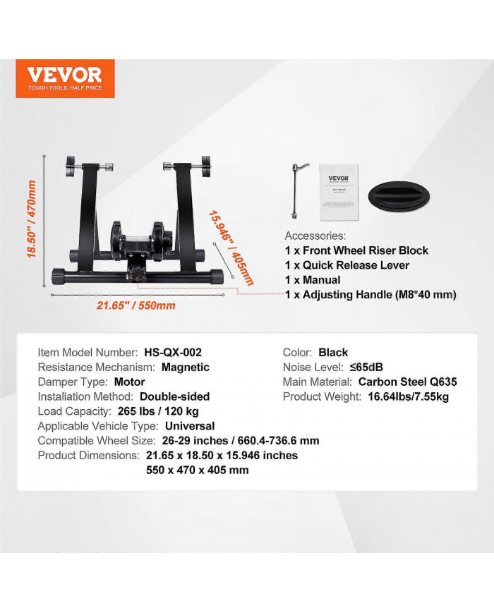 Support d’entraîneur de vélo, stationnaire magnétique, moteur à faible bruit, entraîneur de vélo pliant protable [...]