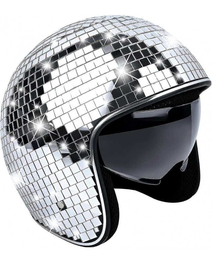 Casque de boule disco, casque de vélo Disco casque de vélo argent brillant Harley casque Party | Fruugo à Zy3.4