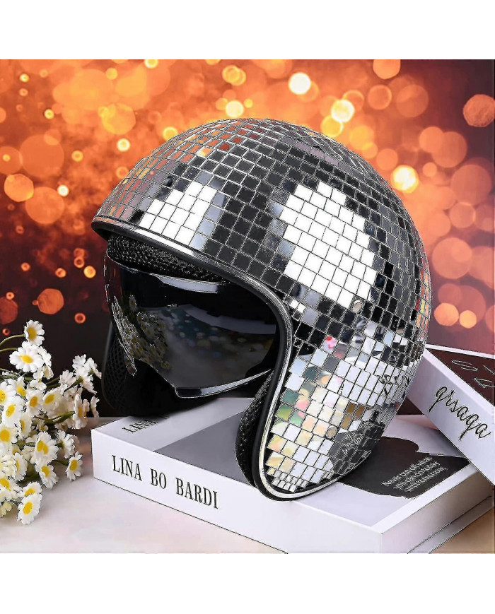 Casque de boule disco, casque de vélo Disco casque de vélo argent brillant Harley casque Party | Fruugo à Zy3.4