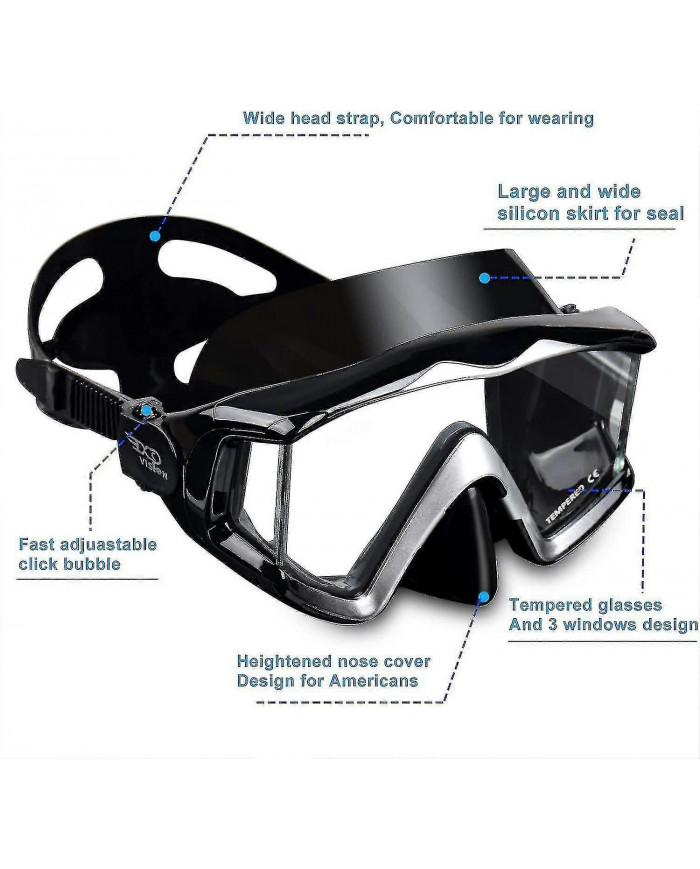 Masque de plongée panoramique pour adultes, masque de plongée en apnée en verre trempé, lunettes de natation [...]