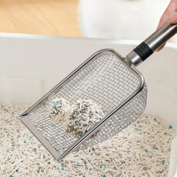 Pelle à litière | Tamis à pelle profonde en acier inoxydable - Tamis durable antiadhésif avec long manche, grande [...]