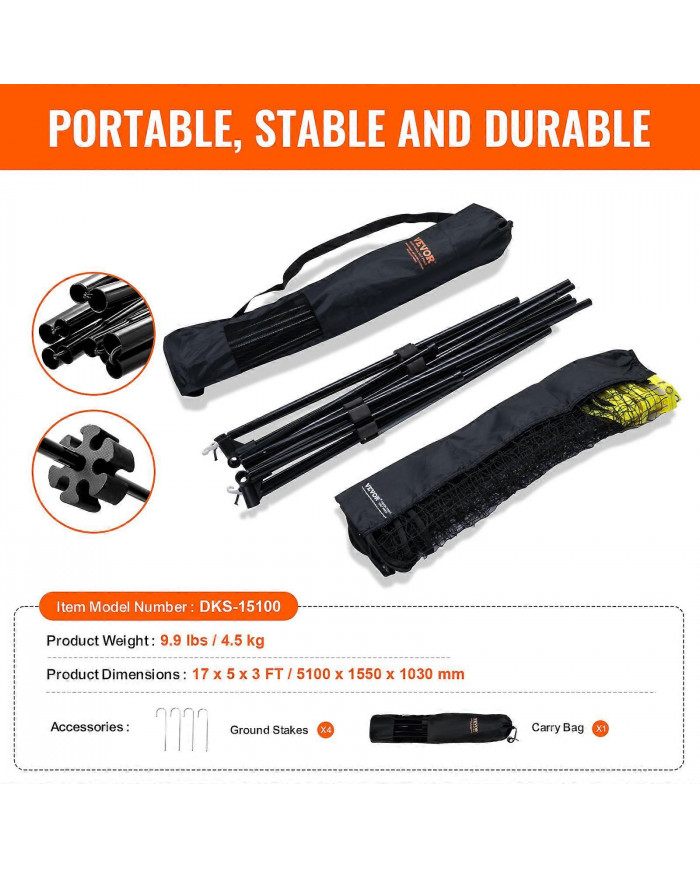 Filet de badminton, filet de volley-ball réglable en hauteur, filet de pickleball pliable de 17 pieds de large, [...]