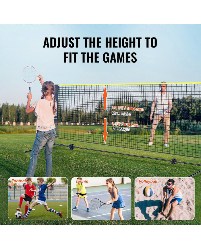 Filet de badminton, filet de volley-ball réglable en hauteur, filet de pickleball pliable de 17 pieds de large, [...]