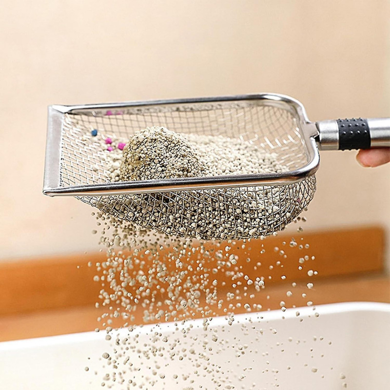 Pelle à litière | Tamis à pelle profonde en acier inoxydable - Tamis durable antiadhésif avec long manche, grande [...]