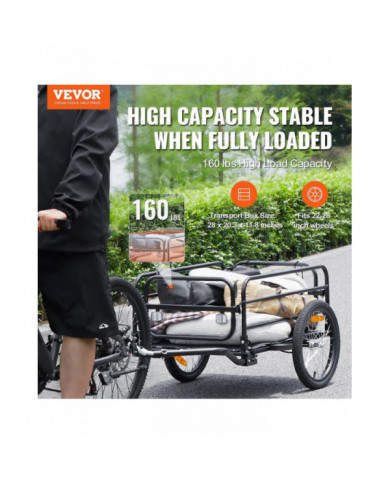 Remorque cargo pour vélo, capacité de charge de 160 lb, rangement compact pliable et dégagement rapide avec [...]