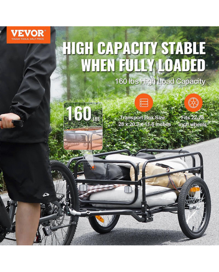 Remorque cargo pour vélo, capacité de charge de 160 lb, rangement compact pliable et dégagement rapide avec [...]