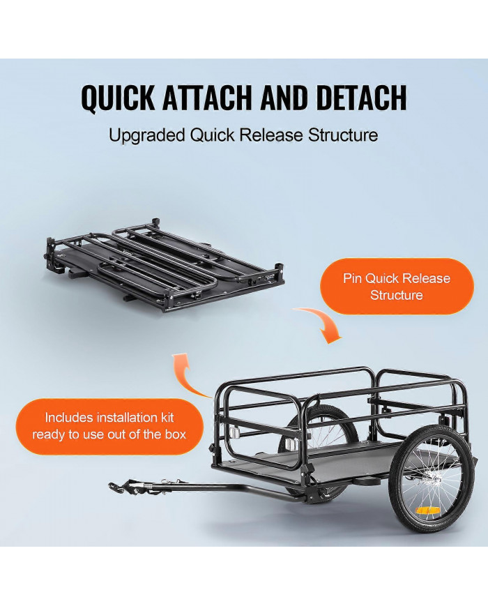 Remorque cargo pour vélo, capacité de charge de 160 lb, rangement compact pliable et dégagement rapide avec [...]
