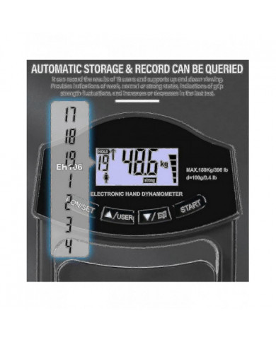 Testeur de force de préhension, 396lbs / 180kg Dynamomètre à main numérique Grip Strength Meter Usb Écran LCD [...]
