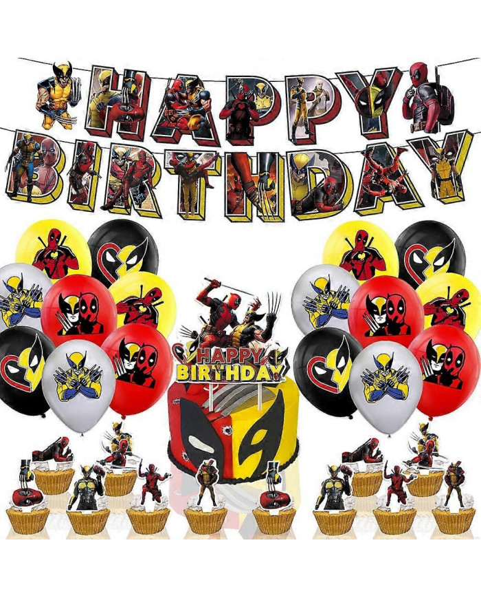 Deadpool & Wolverine Birthday Party Supplies Bannière Ballons Cake Toppers Set Decoration