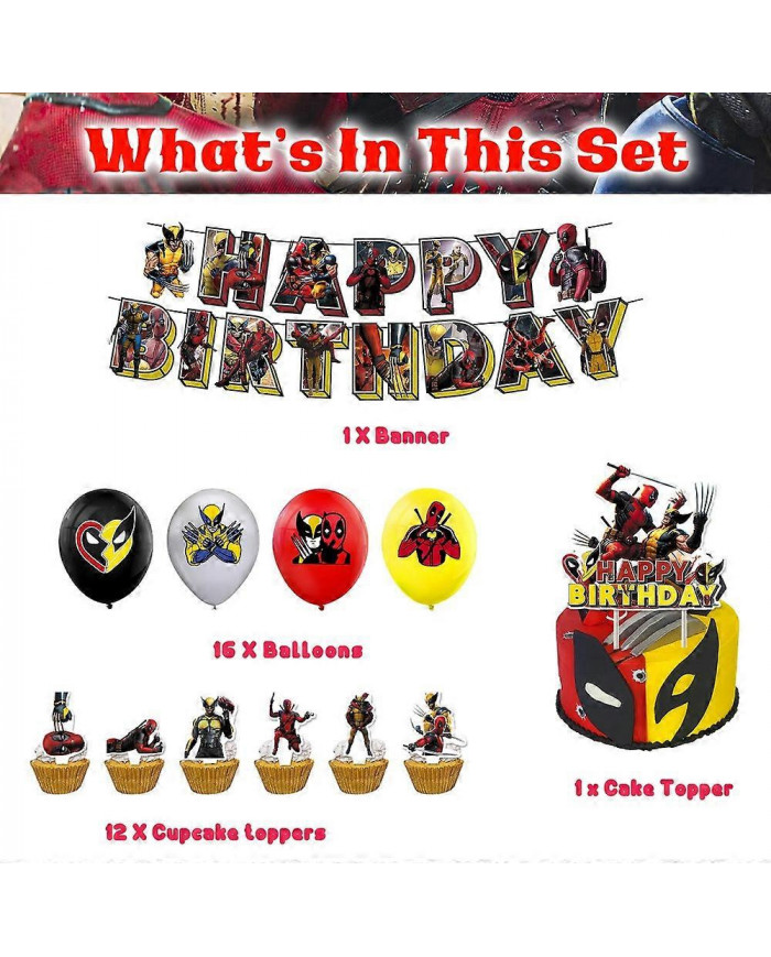 Deadpool & Wolverine Birthday Party Supplies Bannière Ballons Cake Toppers Set Decoration