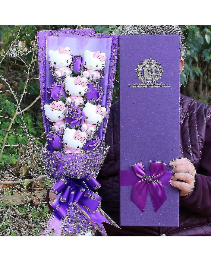 6 Chats Sanrio Anime Hello Kitty Bouquet Peluche Poupée en peluche Kawaii Savon Fleur Cadeau Box Rose Fleur [...]