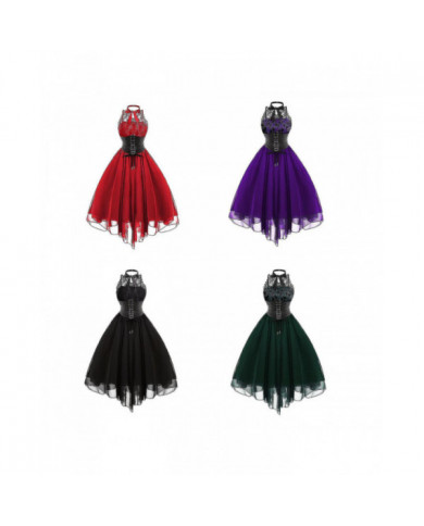 Steampunk Femmes Gothique Robe Sans Manches Haute Basse Design Dentelle Costume Médiéval