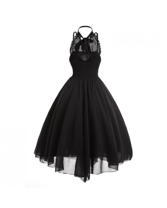 Steampunk Femmes Gothique Robe Sans Manches Haute Basse Design Dentelle Costume Médiéval