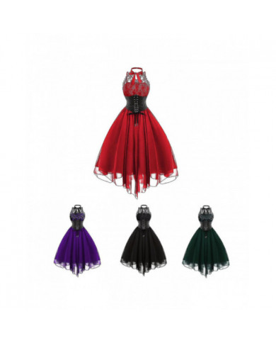 Steampunk Femmes Gothique Robe Sans Manches Haute Basse Design Dentelle Costume Médiéval