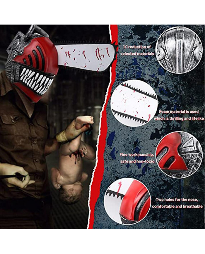 Chainsaw Man Mask Horror Scary Latex Headgear Mask For Halloween Cosplay Party Supplies
