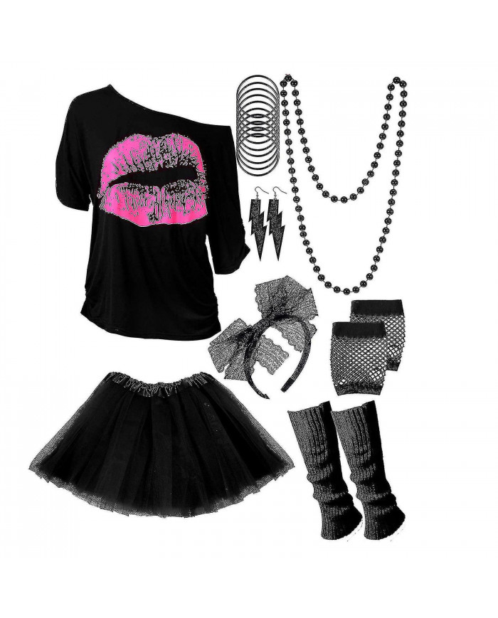 80s 90s Outfit Femmes Fancy Dress Costumes, thème Fête, vêtements Neon Accessoires, 100% Nouveau