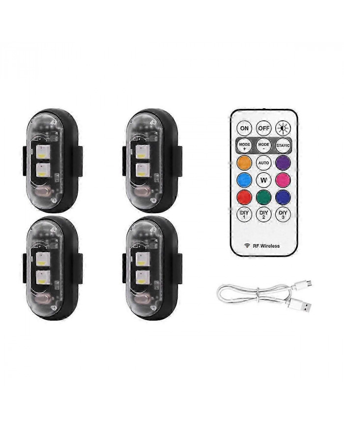 4PCS Lumières stroboscopiques LED sans fil avec télécommande, 8 couleurs USB Charing étanche Alerte d’urgence