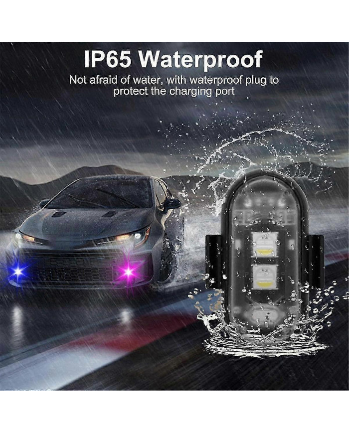 4PCS Lumières stroboscopiques LED sans fil avec télécommande, 8 couleurs USB Charing étanche Alerte d’urgence