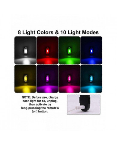 4PCS Lumières stroboscopiques LED sans fil avec télécommande, 8 couleurs USB Charing étanche Alerte d’urgence