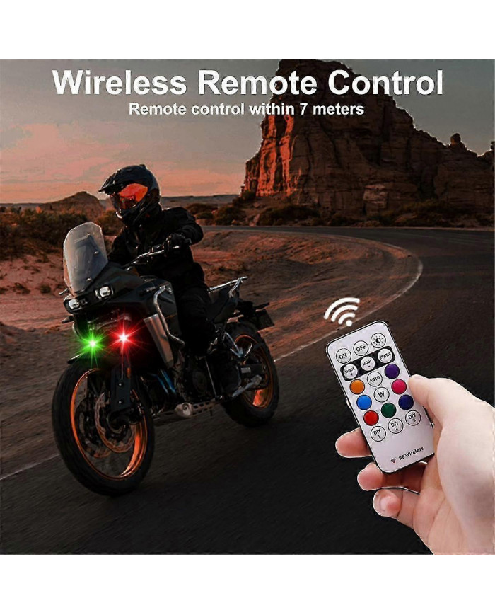 4PCS Lumières stroboscopiques LED sans fil avec télécommande, 8 couleurs USB Charing étanche Alerte d’urgence