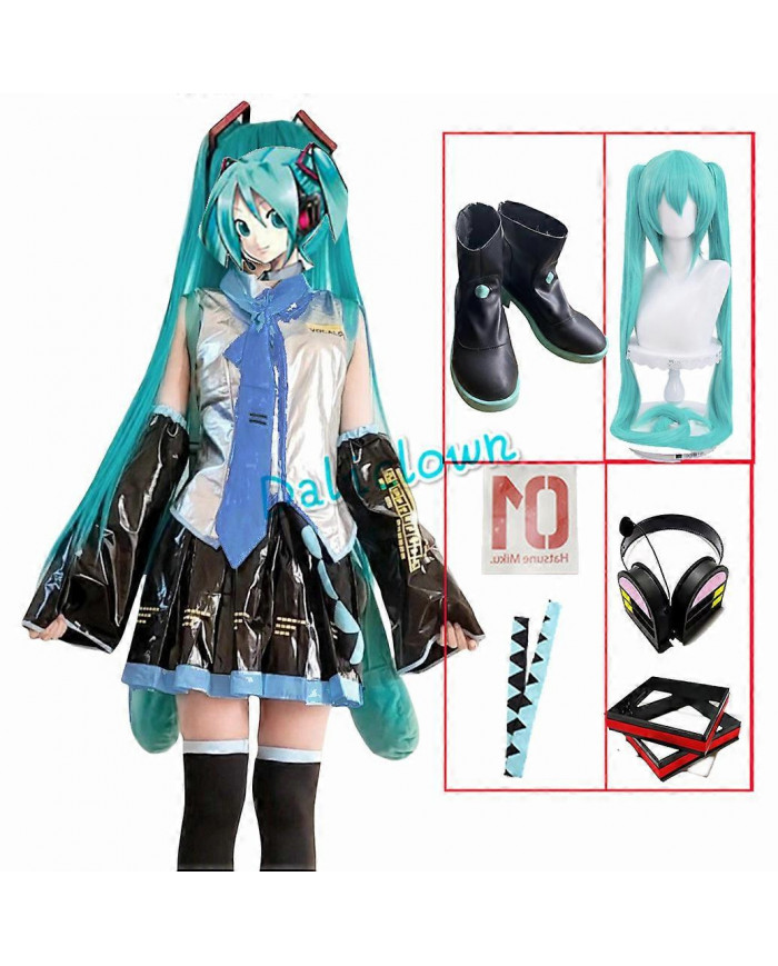 Anime Miku Cosplay Costume Perruque Chaussures Japon Cuir Midi Robe Miku Cosplay Femme Halloween Costume Filles JK [...]