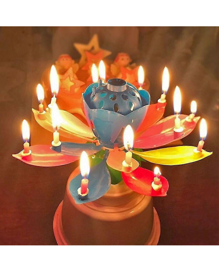 Musique tournante Gâteau de lotus Bougie Fête d’anniversaire Fleur magique Bougie de fleur
