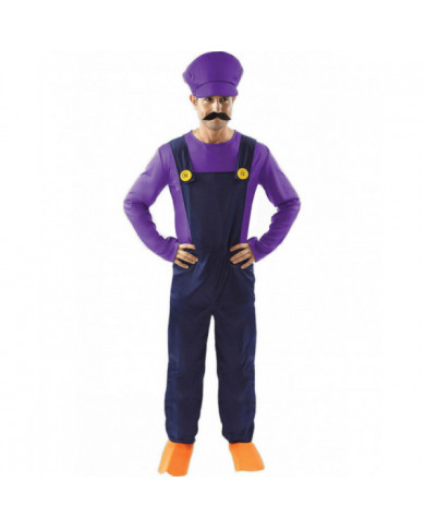 Orion costumes Mens Waluigi Super Mario Purple rétro des années 80 jeu vidéo Déguisements