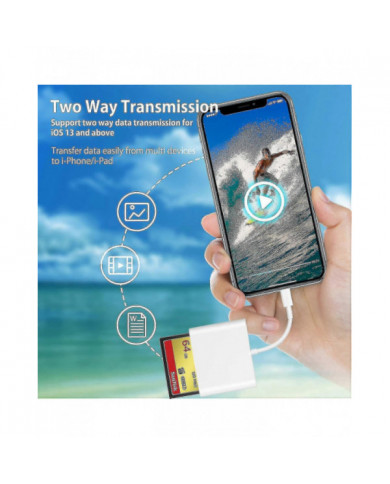 Cf Sd Tf Lightning Card Reader Adapter pour Apple - Transfert de données haute vitesse