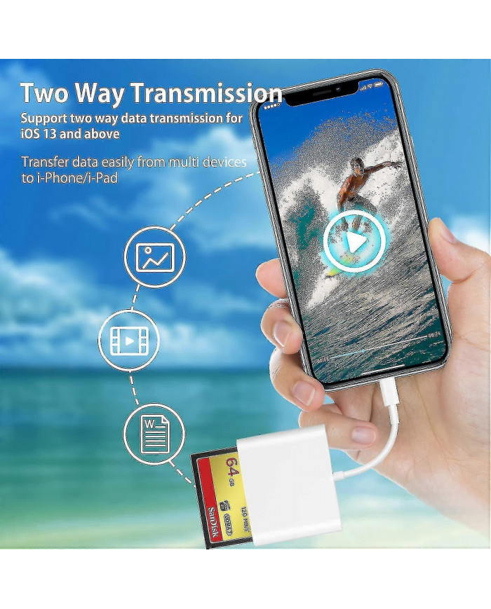 Cf Sd Tf Lightning Card Reader Adapter pour Apple - Transfert de données haute vitesse