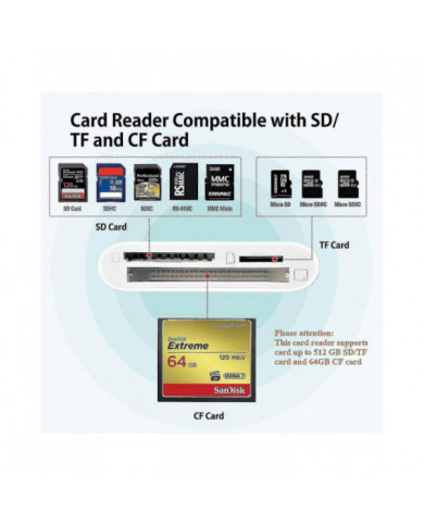 Cf Sd Tf Lightning Card Reader Adapter pour Apple - Transfert de données haute vitesse